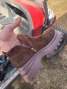 Chunky Platform Suede Ankle Boot in Brown